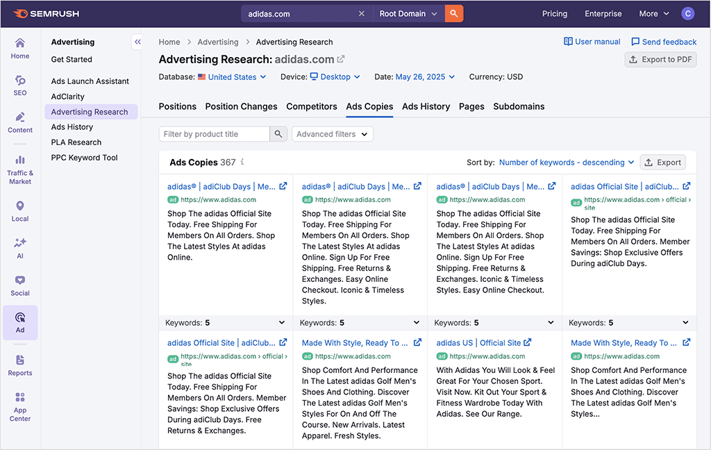 Semrush advertising research report