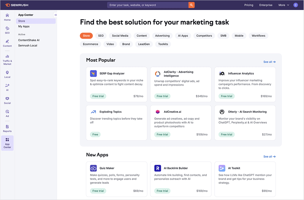 The Semrush app center