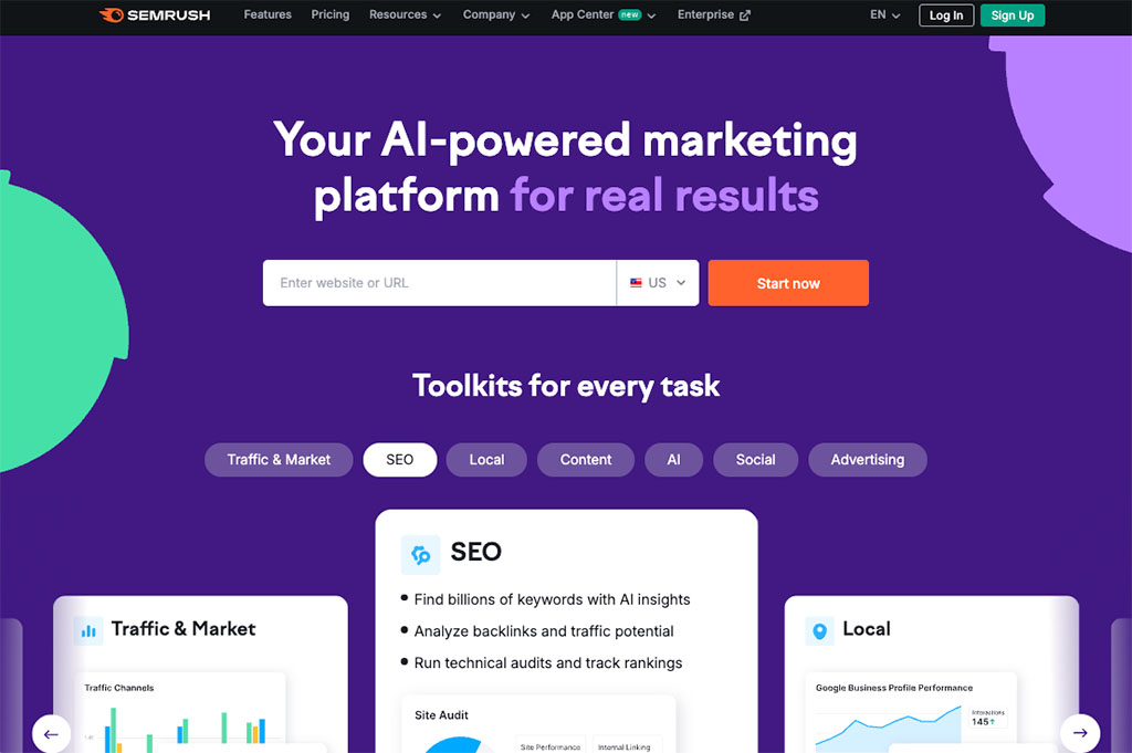 Semrush home page