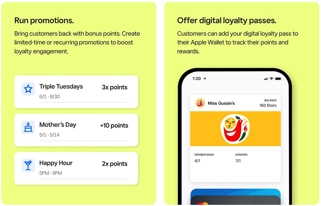 Some of the available features in Square's customer loyalty package