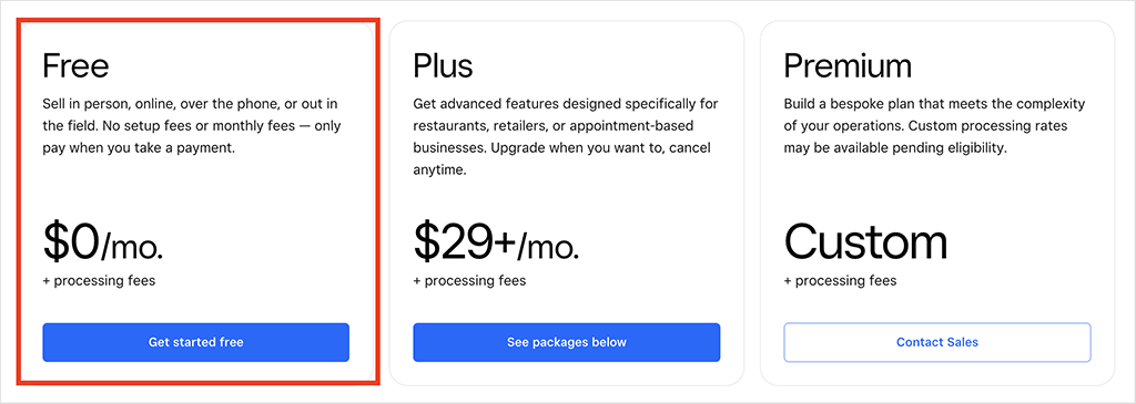Square is one of the very few ecommerce platforms to offer a free plan