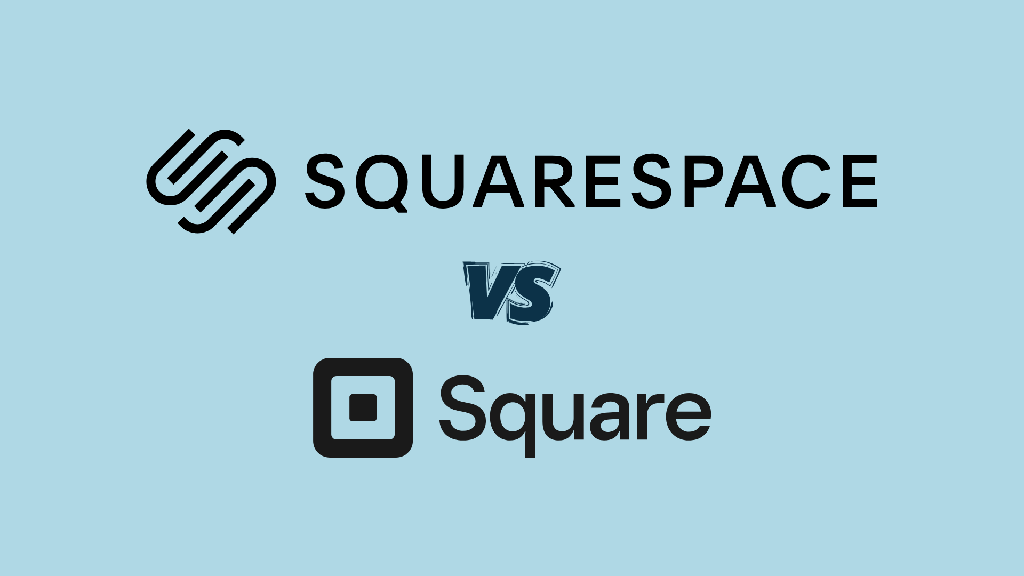 'Squarespace vs Square' — The Squarespace and Square logos against a light blue background.
