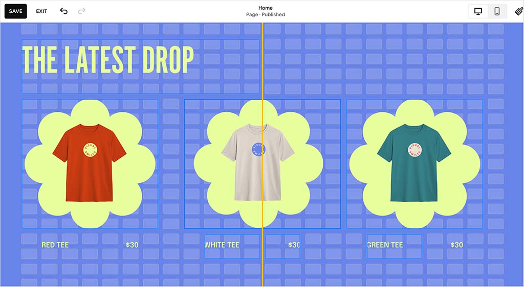 Positioning my page elements using Squarespace's 'Fluid Engine' grid-based editing system