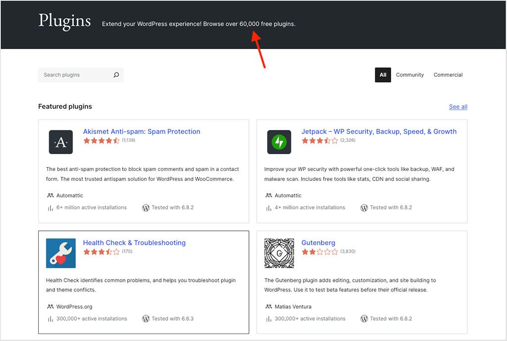The WordPress plugin directory — at time of writing, it contains over 60,000 plugins