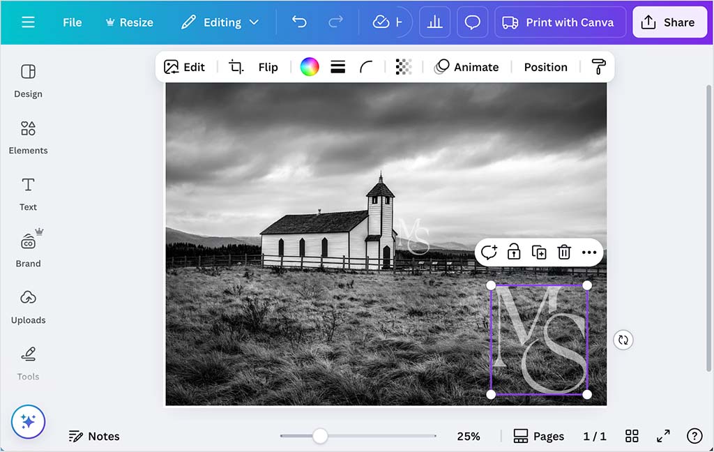 Adding a watermark to a photo in Canva