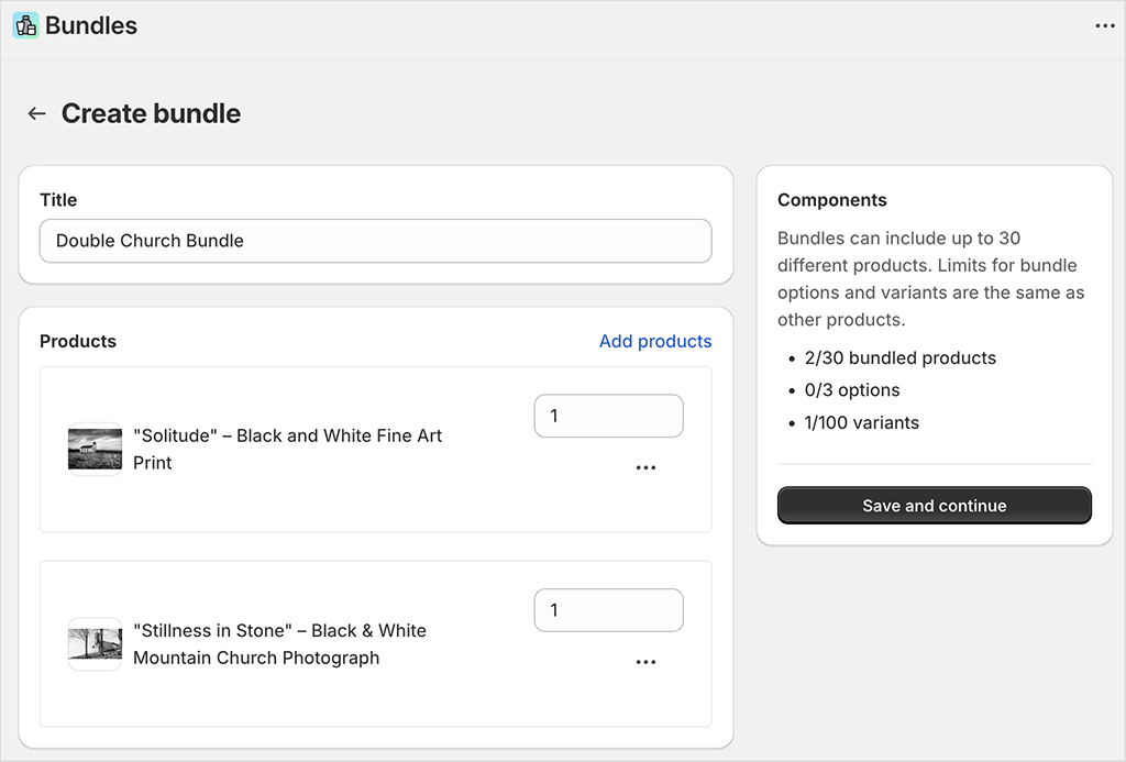 Creating a product bundle containing multiple photo products