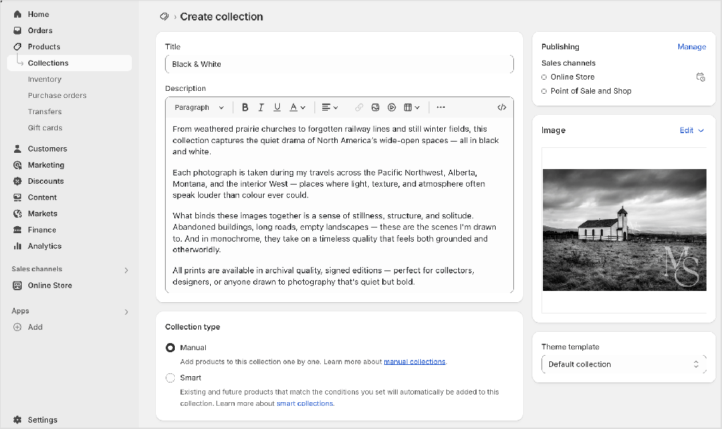 Creating a product collection in Shopify
