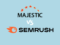 'Majestic SEO vs Semrush' - the majestic and Semrush logos on a light blue background.