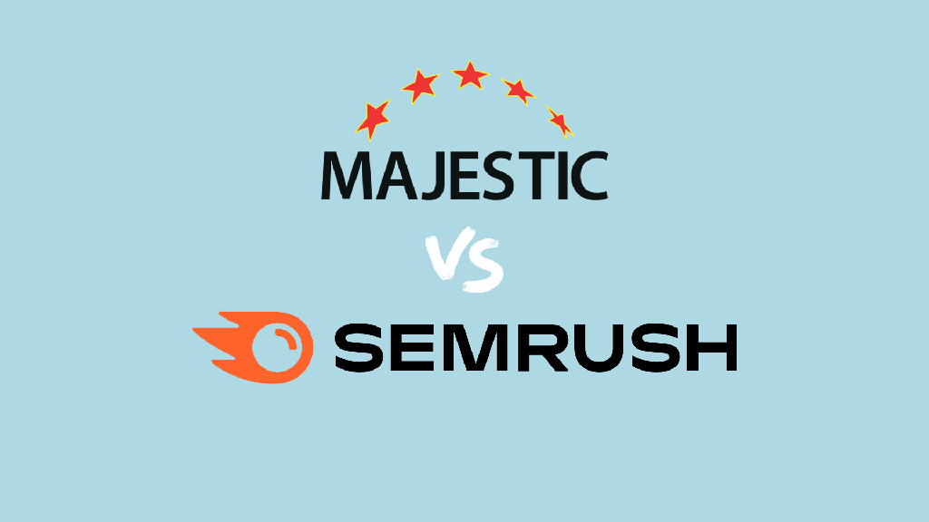 'Majestic SEO vs Semrush' - the Majestic and Semrush logos on a light blue background.