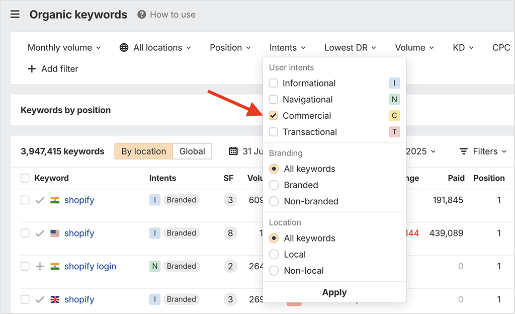 The Ahrefs search intent feature