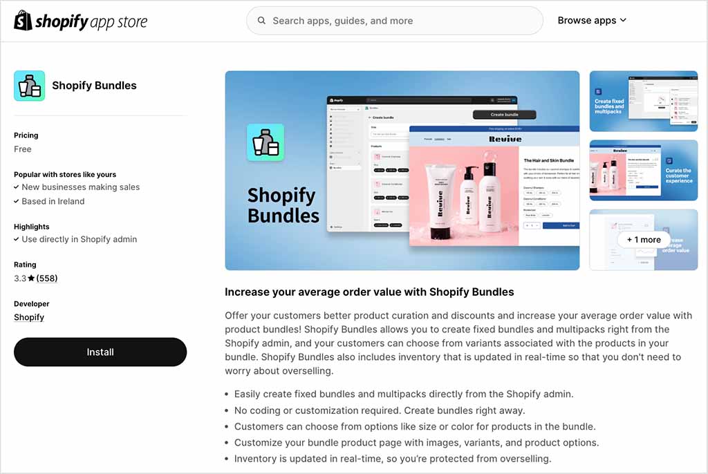 The free 'Shopify Bundles' app