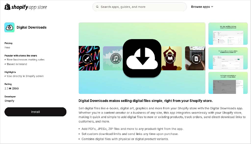 Shopify's 'Digital Downloads' app