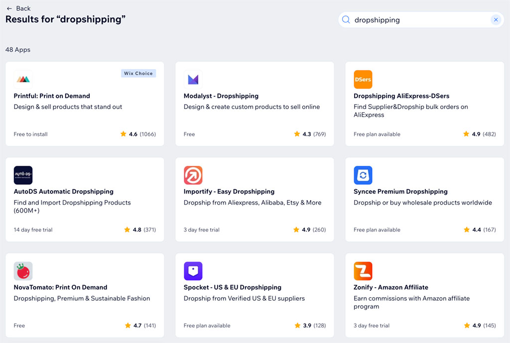Some of the dropshipping apps that you can use with Wix