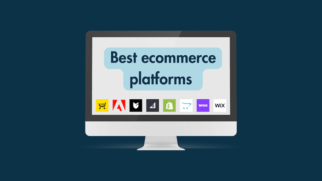 Best ecommerce platforms — an image of various online store builder logos on a computer.