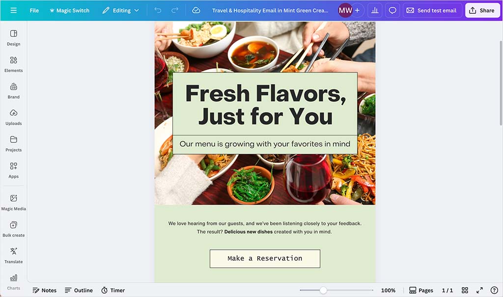 Editing an email design in Canva