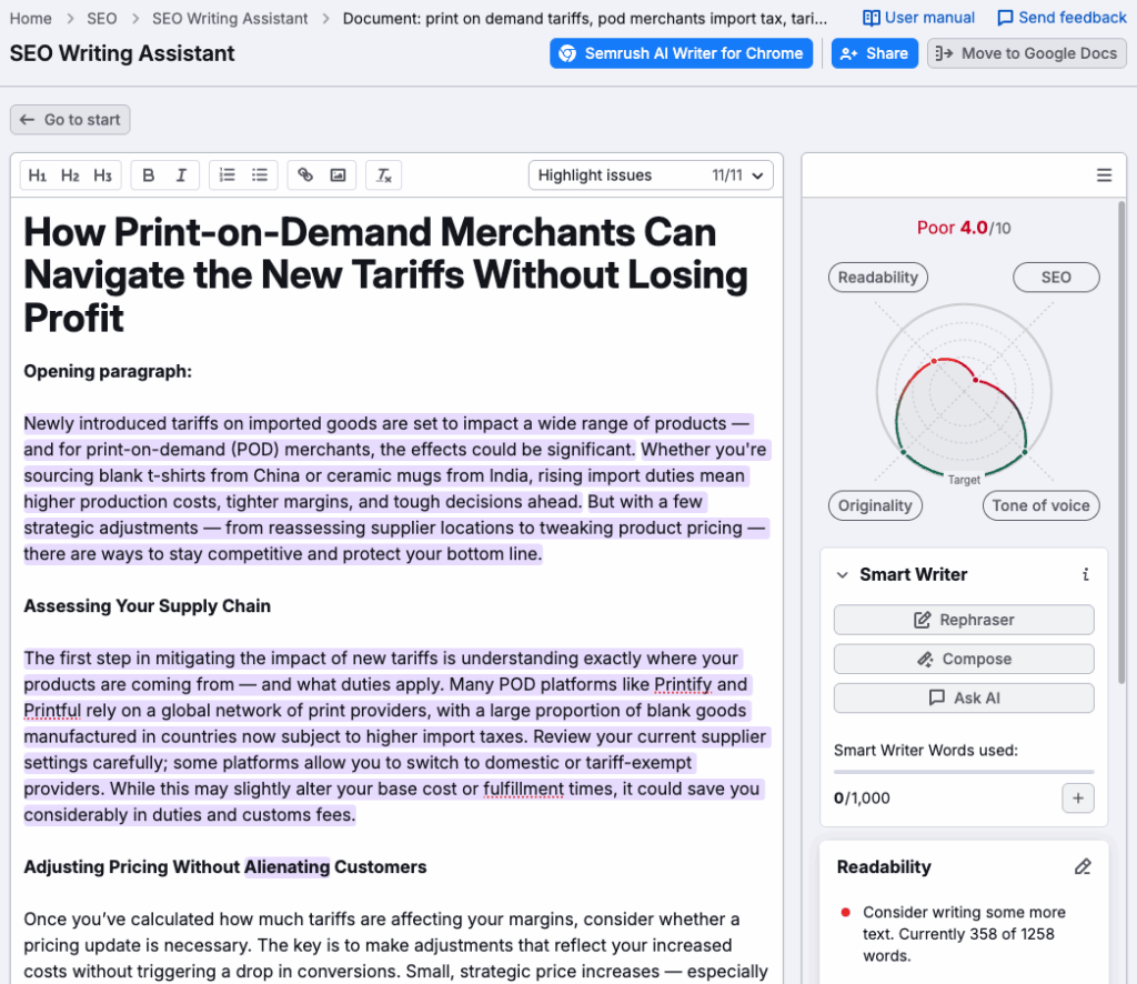 Using Semrush's SEO Writing Assistant
