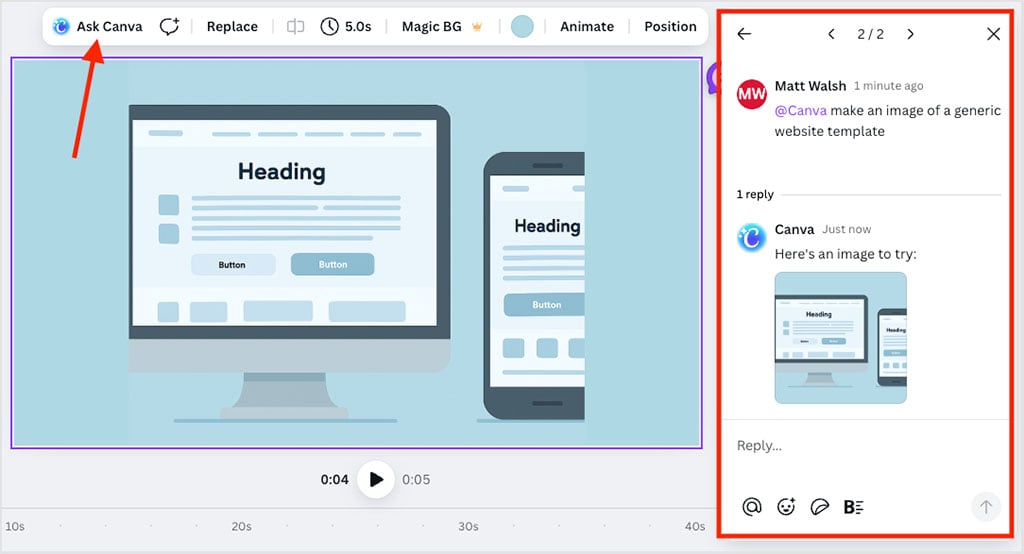 The 'Ask Canva' chatbot