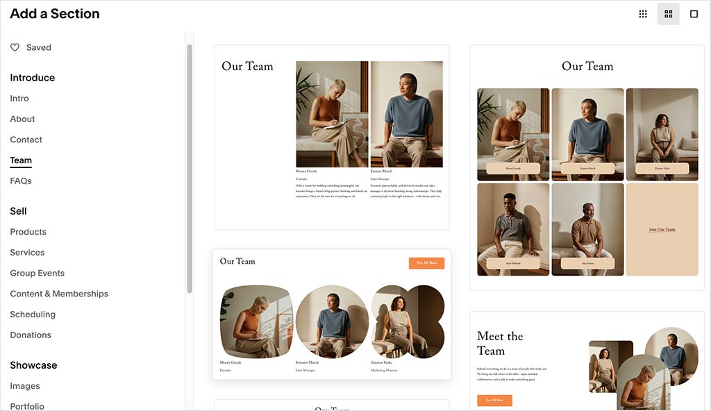 Adding a content section to a Squarespace page