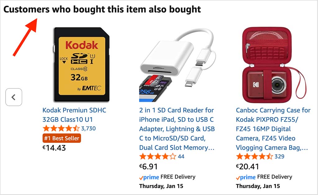 Algorithmic product recommendations from Amazon