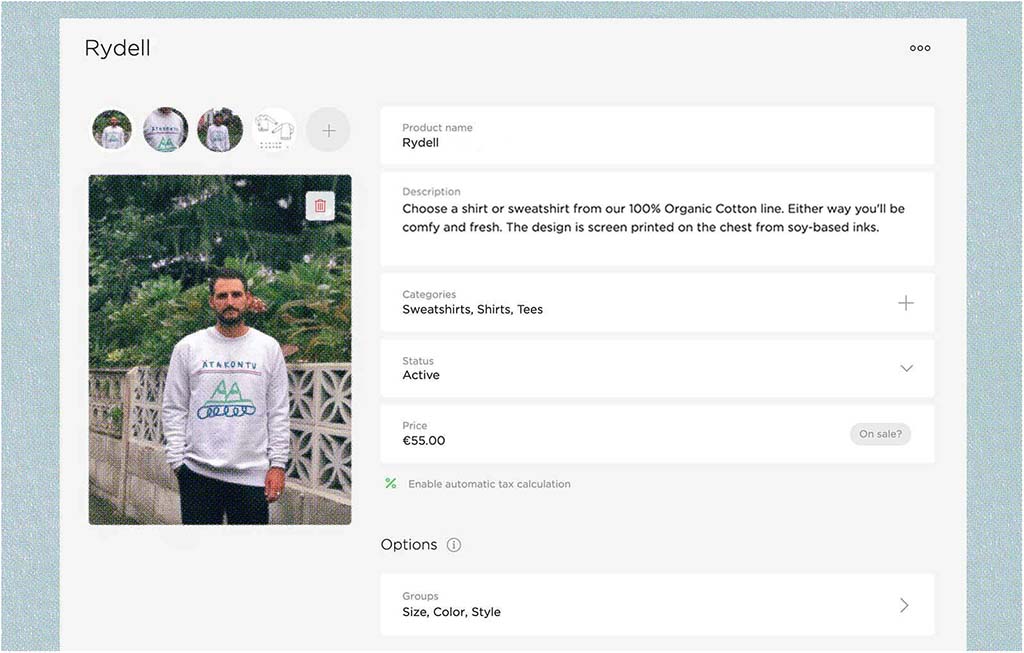 Product options in Big Cartel