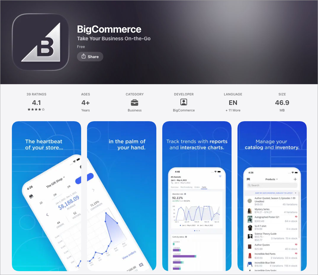 The BigCommerce mobile app (iOS version)