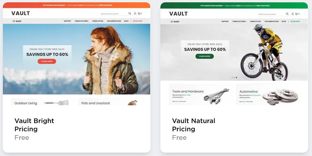 BigCommerce's free 'Vault Bright' and 'Vault Natural' themes