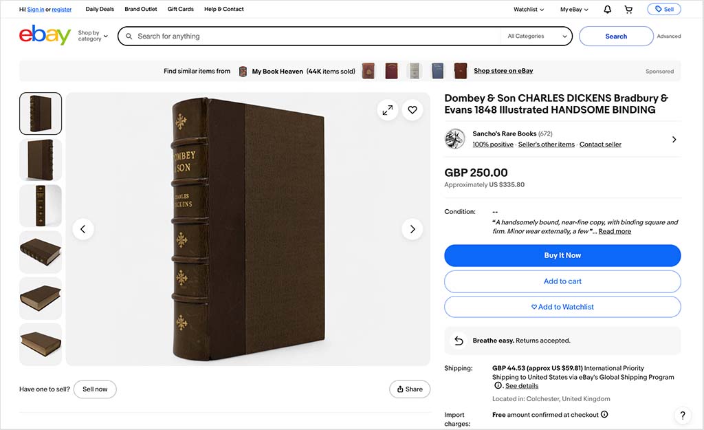 An eBay book listing