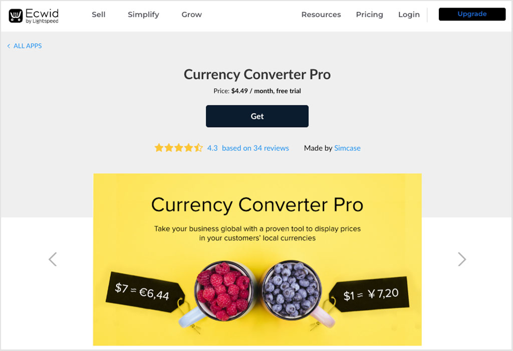 Ecwid's "Currency Converter" app