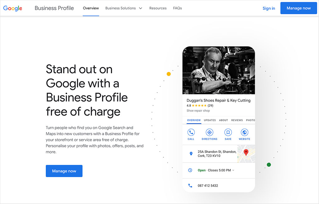 Google Business home page