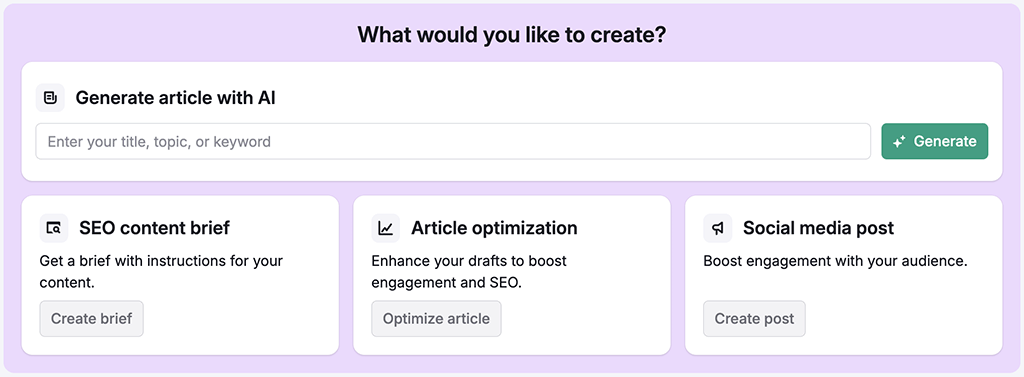 Semrush's AI Article Generator tool dashboard