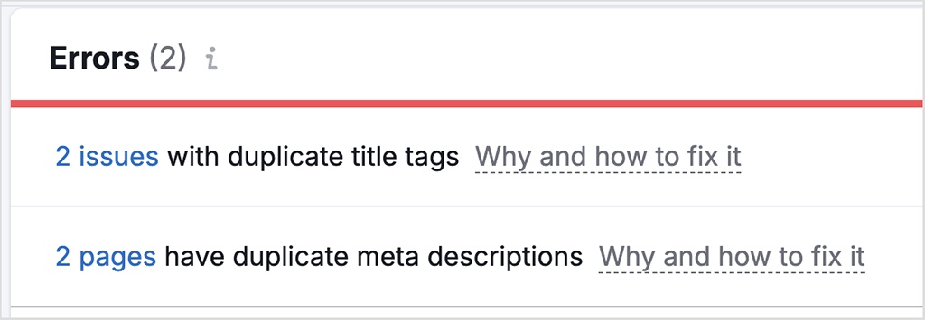 Finding issues with meta descriptions in Semrush