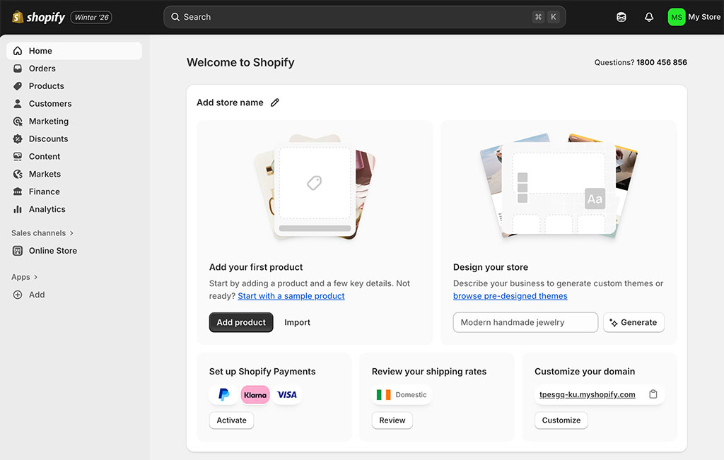 Shopify's dashboard
