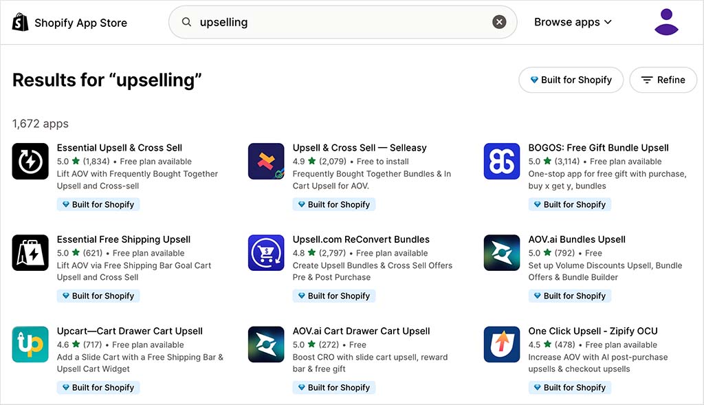 Some examples of 'upselling' apps that are currently available for Shopify