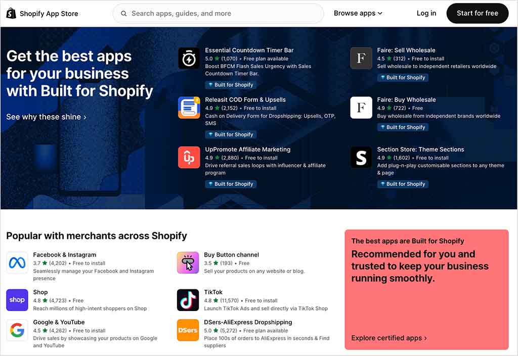 The Shopify app store