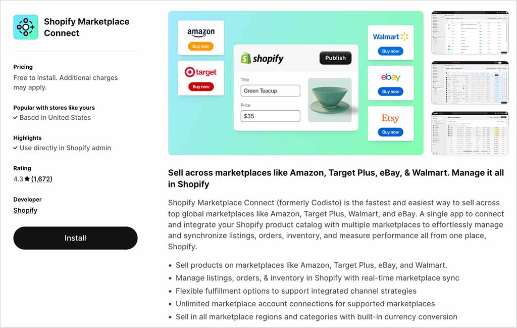 Shopify Marketplace Connect app