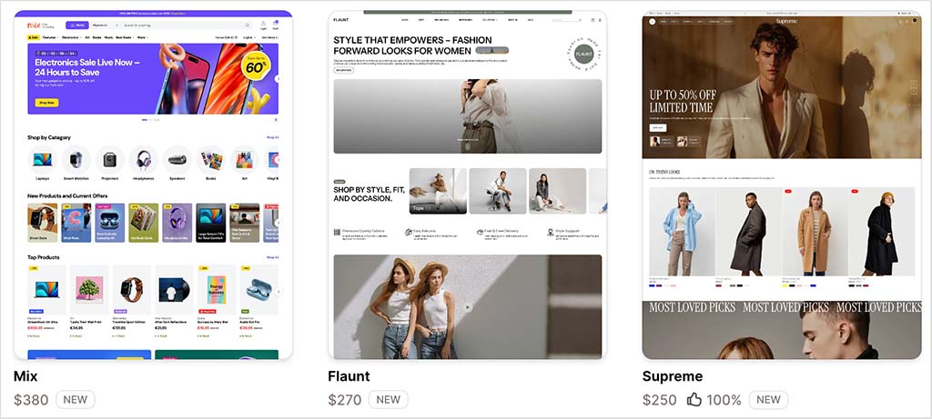
Examples of some paid-for Shopify themes