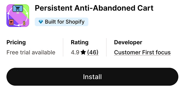 A third-party app for creating a persistent cart in Shopify