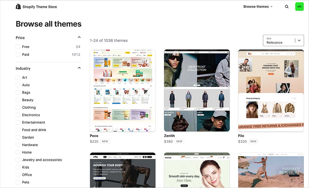 Customizable Shopify store themes