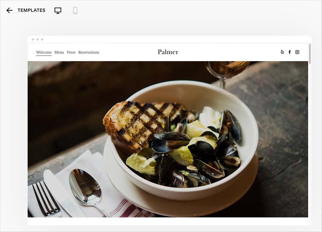 Previewing Squarespace's 'Palmer' template