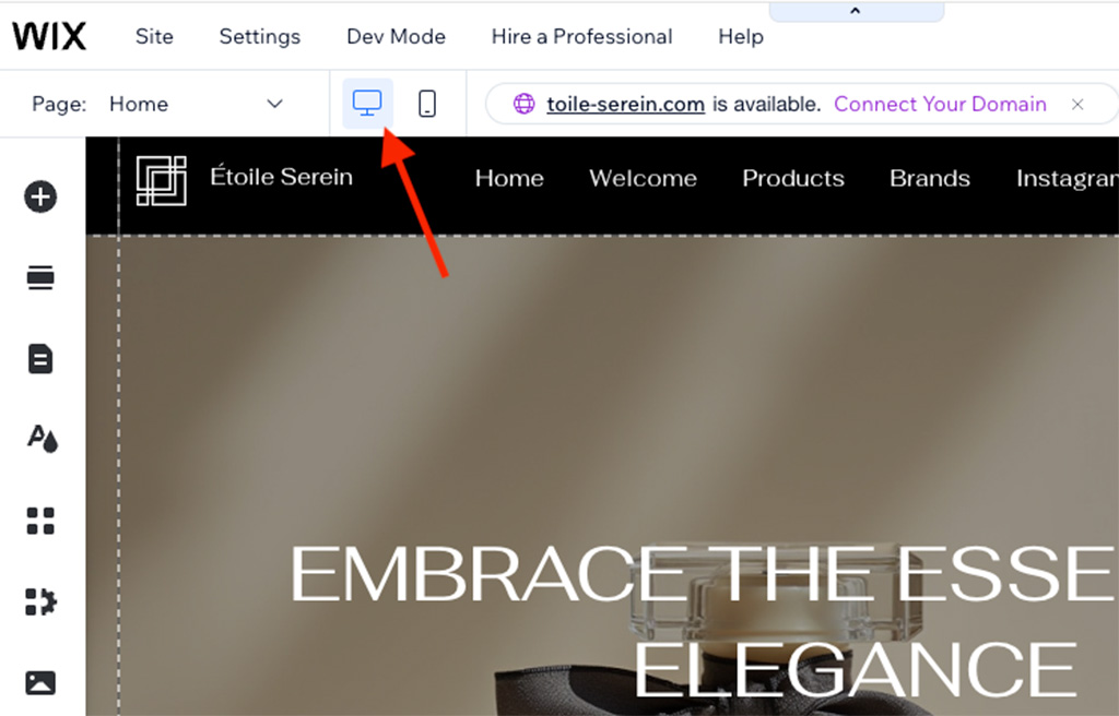 Switching between the mobile and desktop versions of your design in Wix
