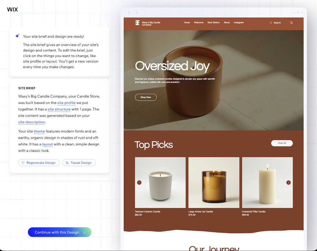 A Wix AI-generated storefront.