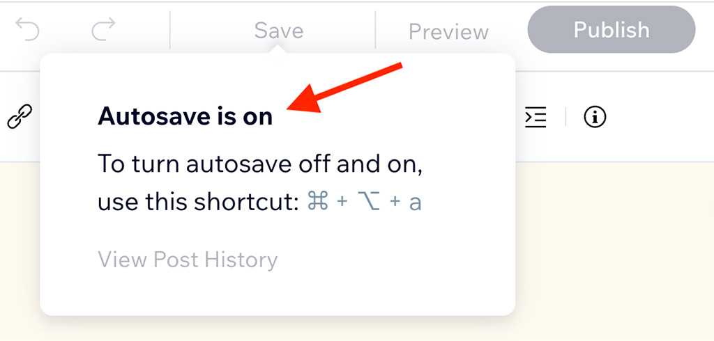 The Wix blog's 'autosave' feature