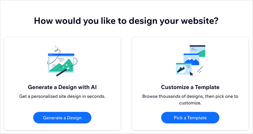 Choosing between using Wix's AI builder or a template