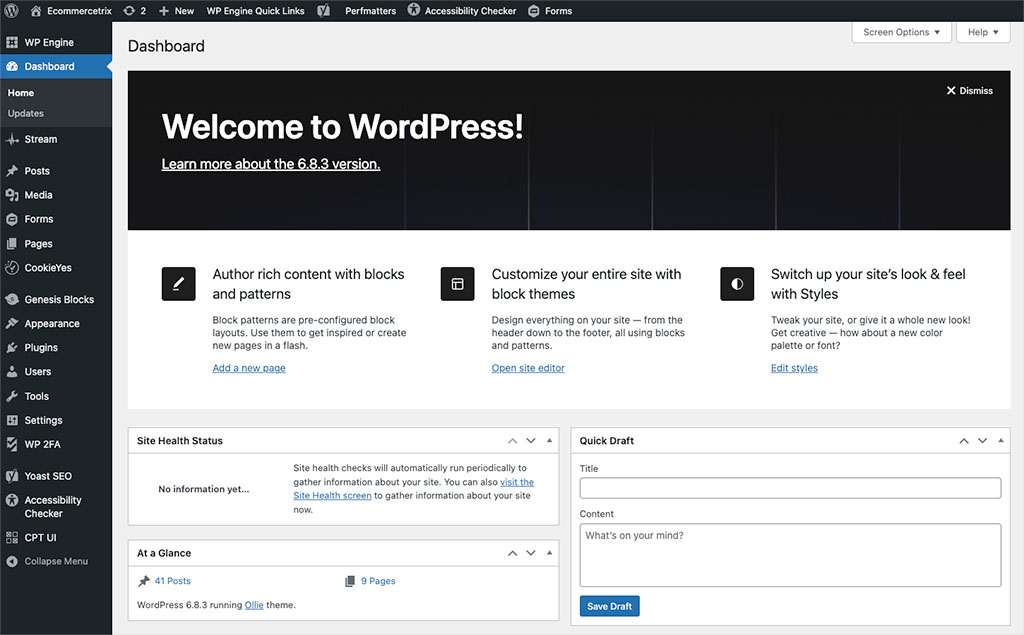 The WordPress dashboard