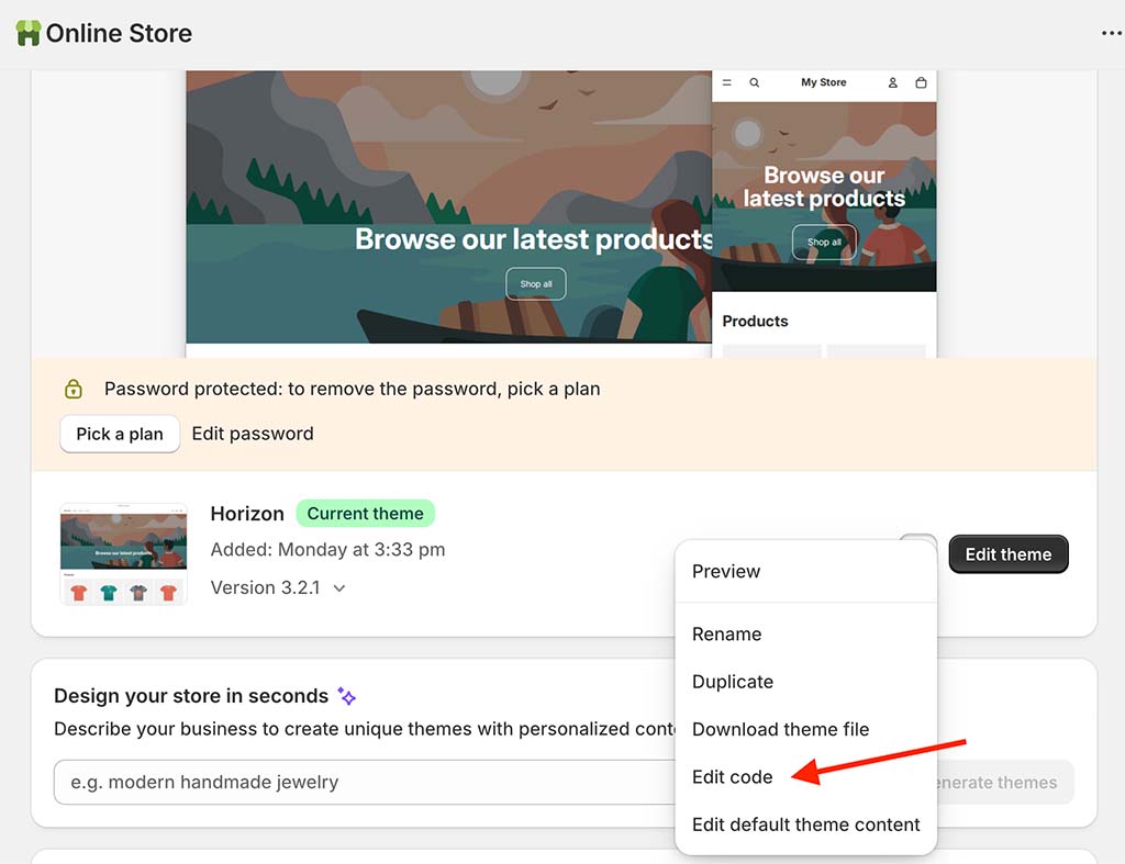 Accessing theme code in Shopify