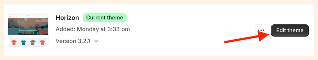 Template customization settings in Shopify.