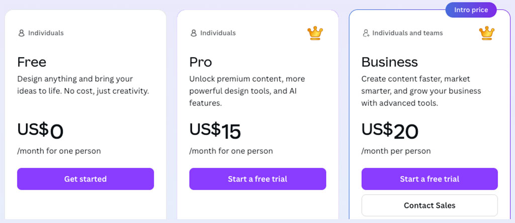 Canva pricing