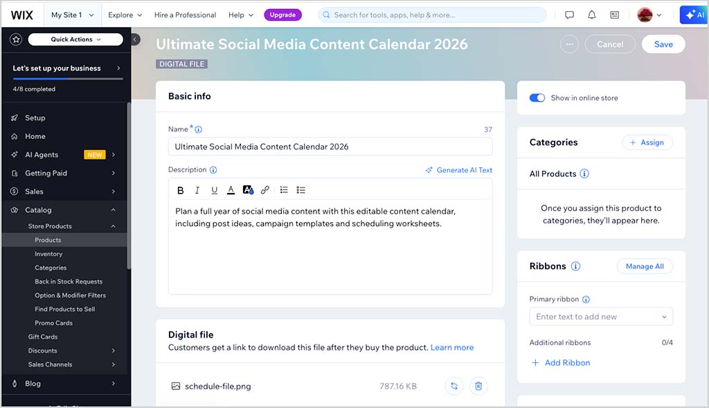 Setting up digital products in Wix