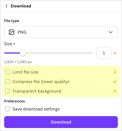 Disabled output formats in Canva Free