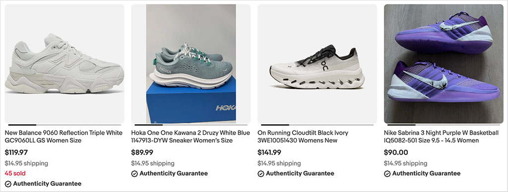 eBay product listings.